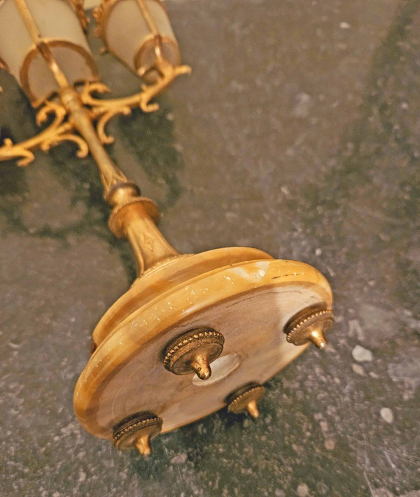 Zigarrenständer aus Messing und vergoldeter Bronze um 1900, Höhe 39 cm
