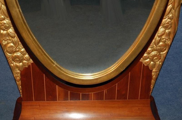 Art Deco Psyche In Carved Golden Wood And Inlaid Amaranth