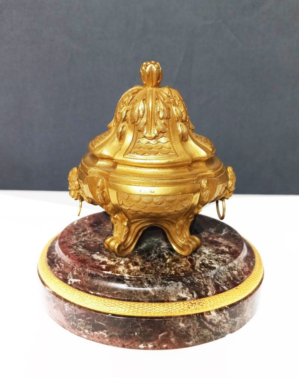 Inkwell In Gilt Bronze And Marble 19th Century