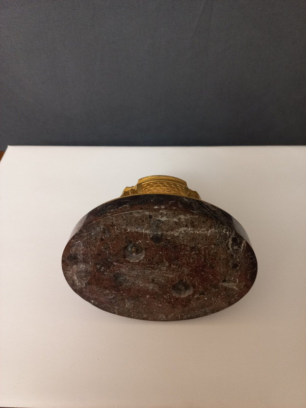 Inkwell In Gilt Bronze And Marble 19th Century