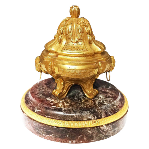 Inkwell In Gilt Bronze And Marble 19th Century