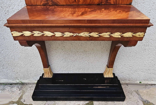 Console e trumeau in mogano e legno dorato stile Impero, circa 1850