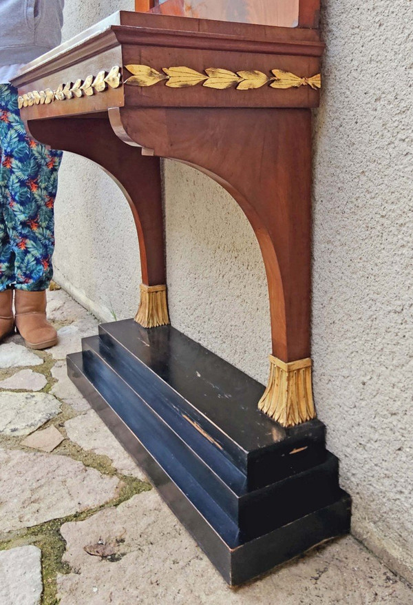 Console e trumeau in mogano e legno dorato stile Impero, circa 1850