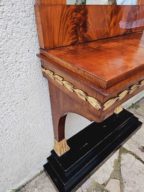 Console e trumeau in mogano e legno dorato stile Impero, circa 1850