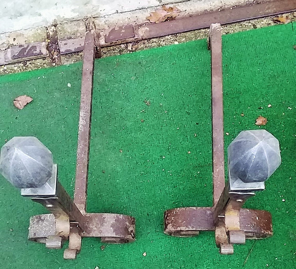 Pair of wrought iron andirons mid-20th century