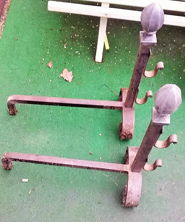 Pair of wrought iron andirons mid-20th century