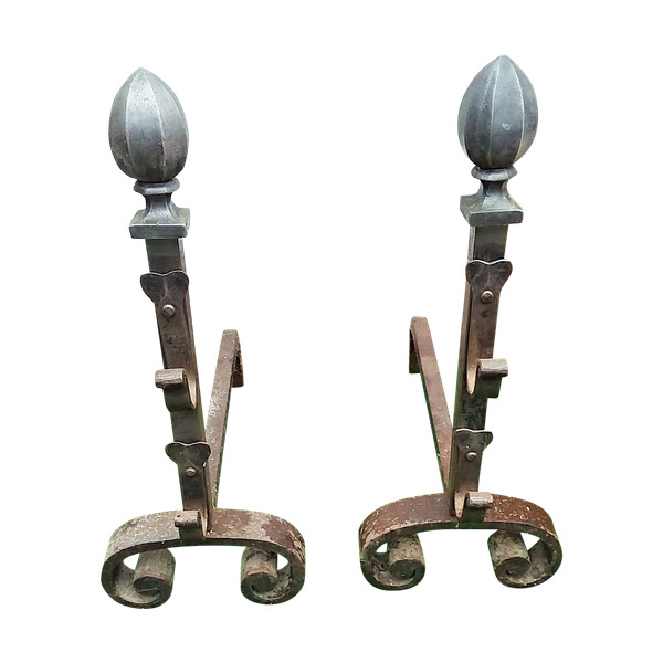 Pair of wrought iron andirons mid-20th century