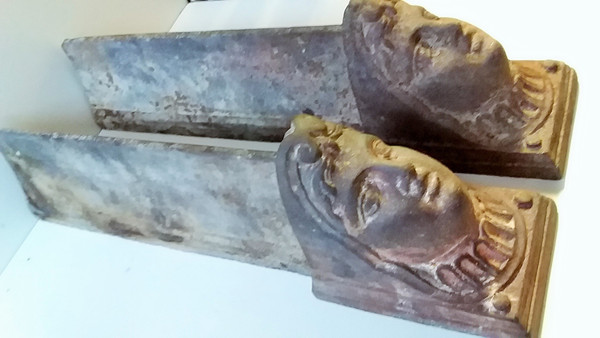 pair of 19th century cast iron empire andirons