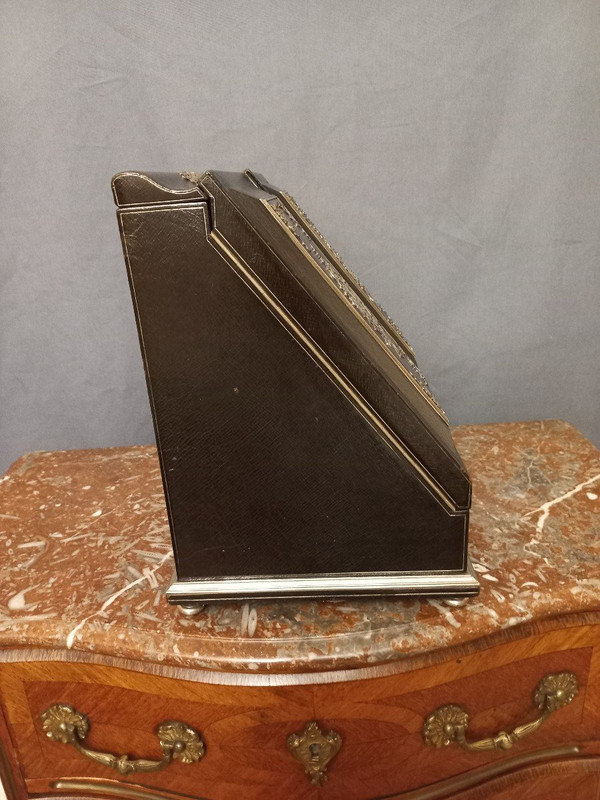 Büroschrank aus Leder und Silberbronze, signiert Sormani