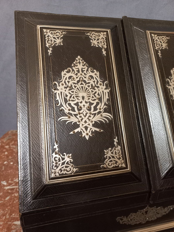 Büroschrank aus Leder und Silberbronze, signiert Sormani