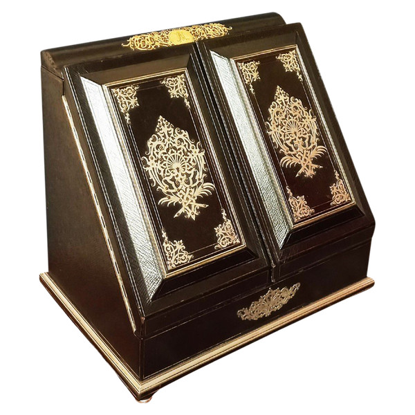 Büroschrank aus Leder und Silberbronze, signiert Sormani