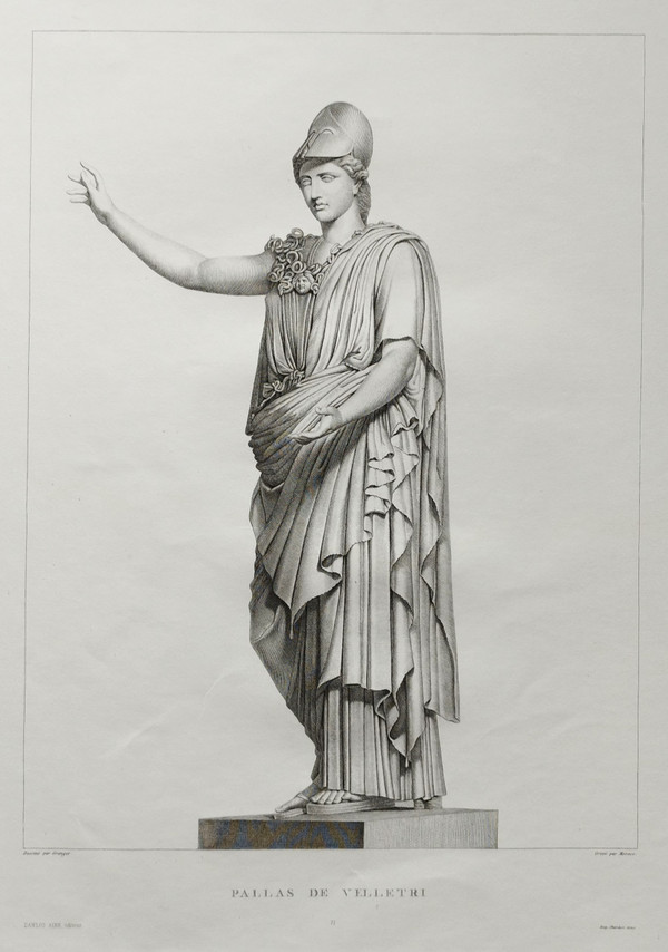 Mythological Etching Athena Greek Goddess 19th C Engraving Old Print