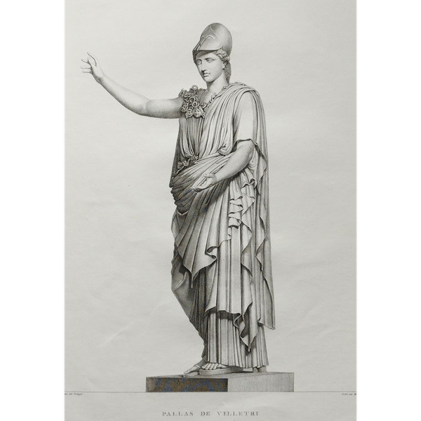 Mythological Etching Athena Greek Goddess 19th C Engraving Old Print