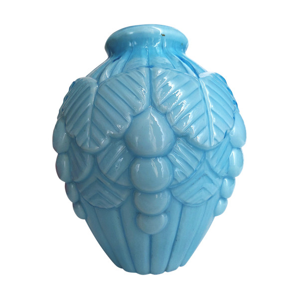 Vase en opaline bleu art déco 20ème
