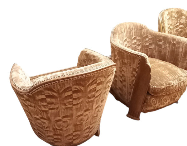 Pair of Art Deco 1930 Mahogany Armchairs and Fireside Chairs