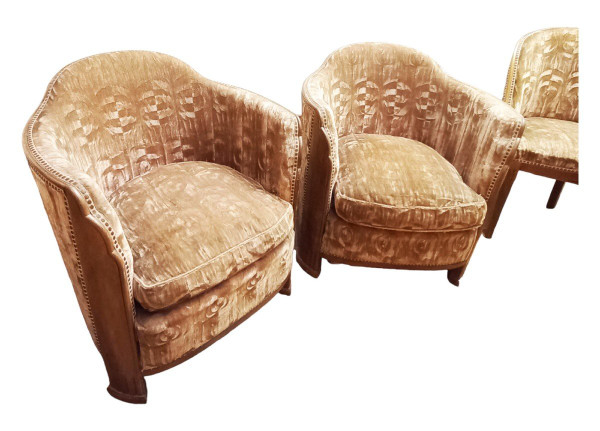 Pair of Art Deco 1930 Mahogany Armchairs and Fireside Chairs