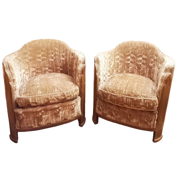 Pair of Art Deco 1930 Mahogany Armchairs and Fireside Chairs