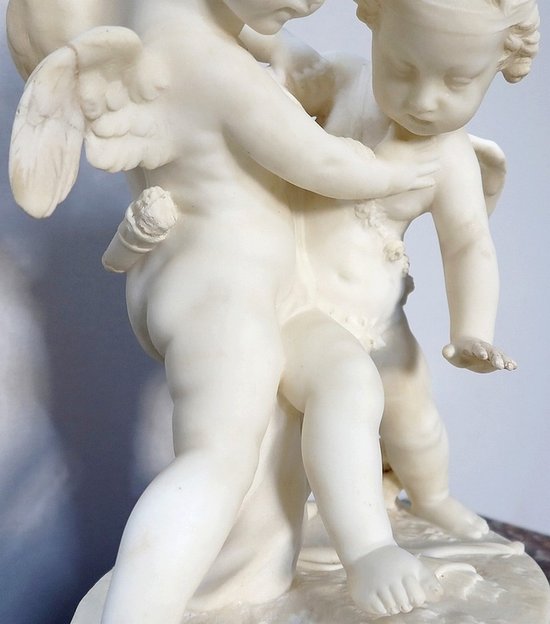 Alabaster sculpture "Two Loves Fighting for a Heart" after E-M. Falconet - XIXth