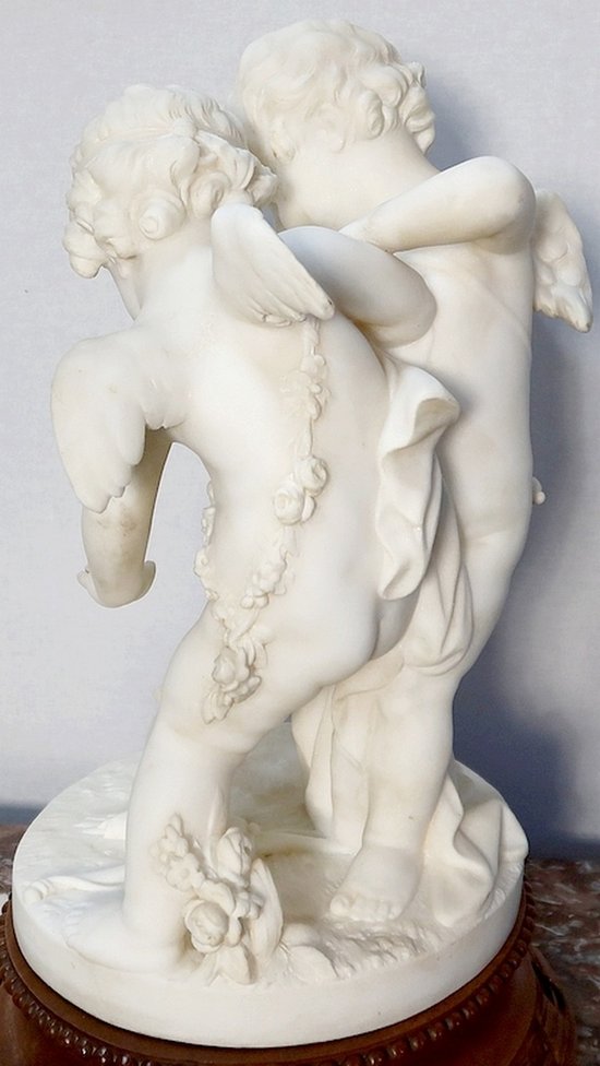  Alabaster sculpture "Two Loves Fighting for a Heart" after E-M. Falconet - XIXth