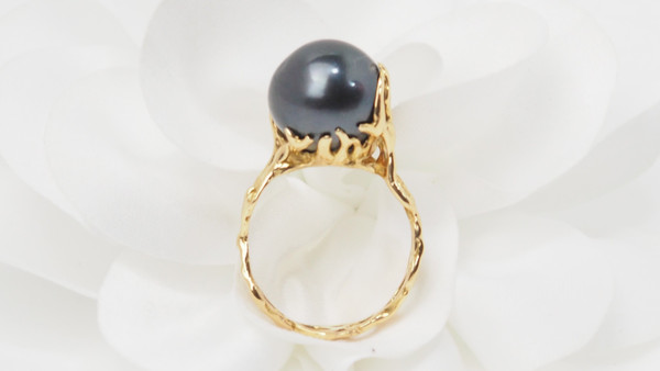 Bague Ajourée En Or Jaune Et Perle Tahiti