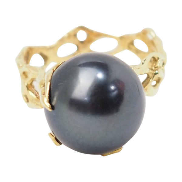 Bague Ajourée En Or Jaune Et Perle Tahiti