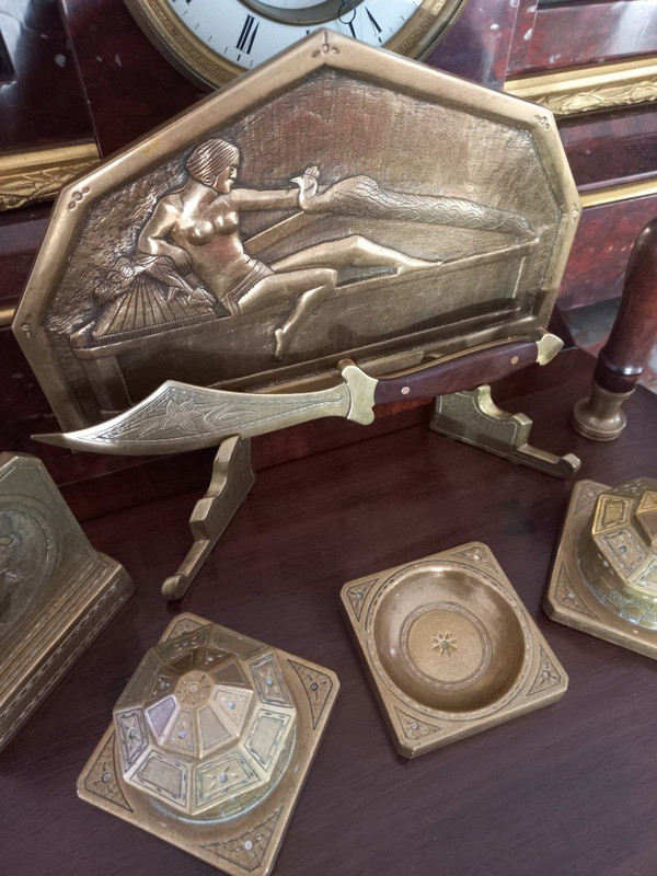 Art Deco Bronze And Coral Wood Writing Table