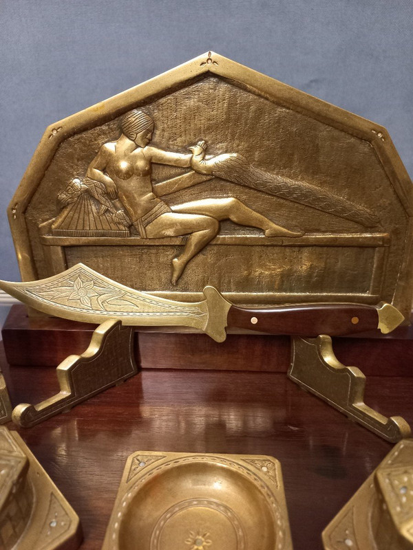 Art Deco Bronze And Coral Wood Writing Table