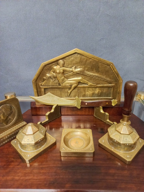 Art Deco Bronze And Coral Wood Writing Table