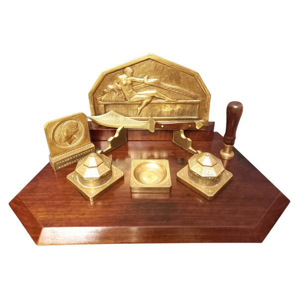 Art Deco Bronze And Coral Wood Writing Table