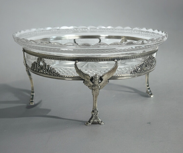 COPPA IN CRISTALLO “BACCARAT” CON MONTATURA IN ARGENTO 925, TIMBRO MINERVA