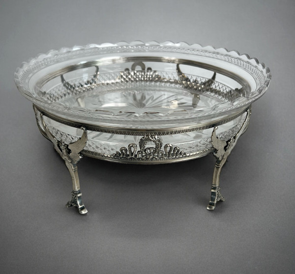 COPPA IN CRISTALLO “BACCARAT” CON MONTATURA IN ARGENTO 925, TIMBRO MINERVA