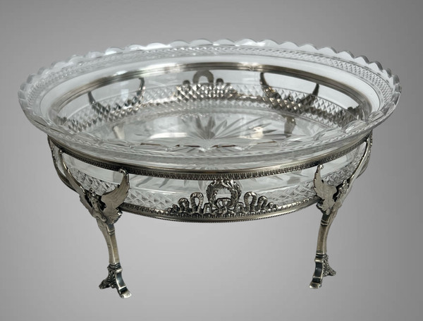 COPPA IN CRISTALLO “BACCARAT” CON MONTATURA IN ARGENTO 925, TIMBRO MINERVA