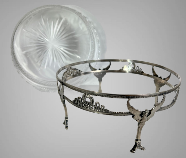 COPPA IN CRISTALLO “BACCARAT” CON MONTATURA IN ARGENTO 925, TIMBRO MINERVA
