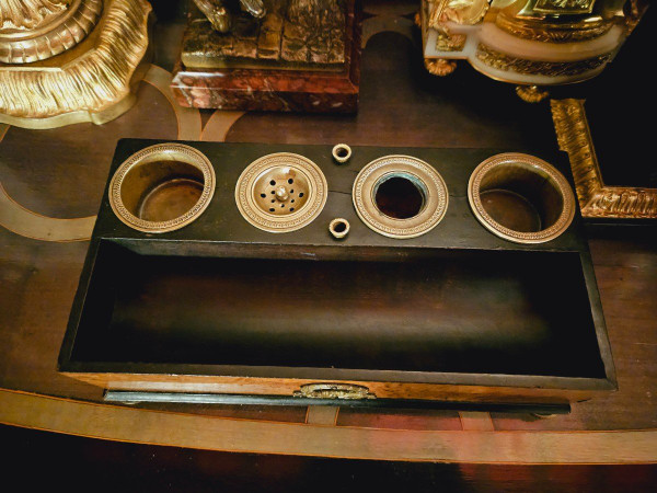 Set da scrivania in radica e bronzo di epoca impero