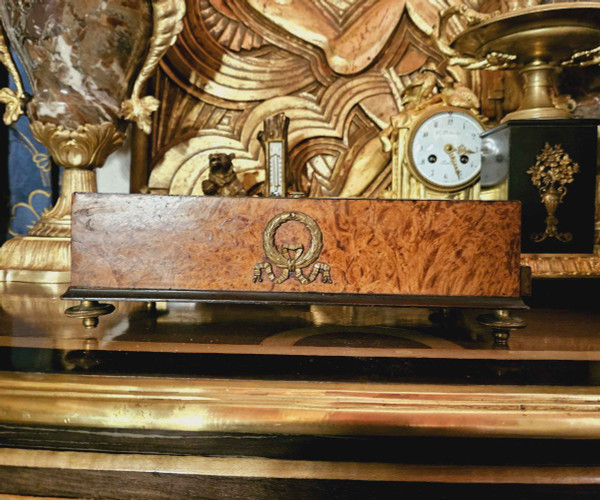 Set da scrivania in radica e bronzo di epoca impero
