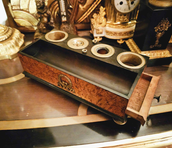 Set da scrivania in radica e bronzo di epoca impero