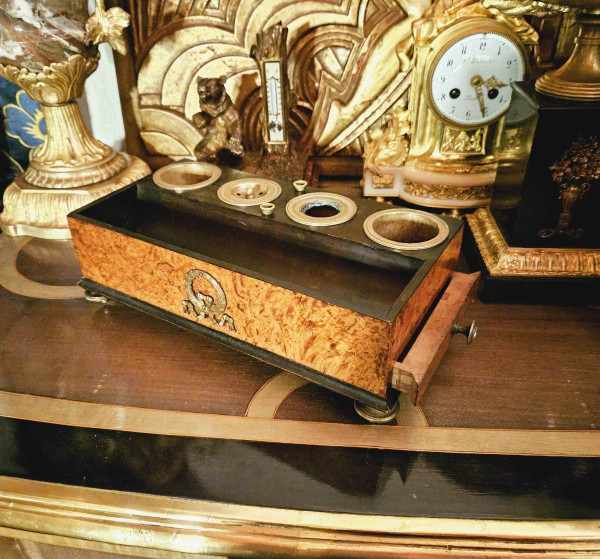 Set da scrivania in radica e bronzo di epoca impero