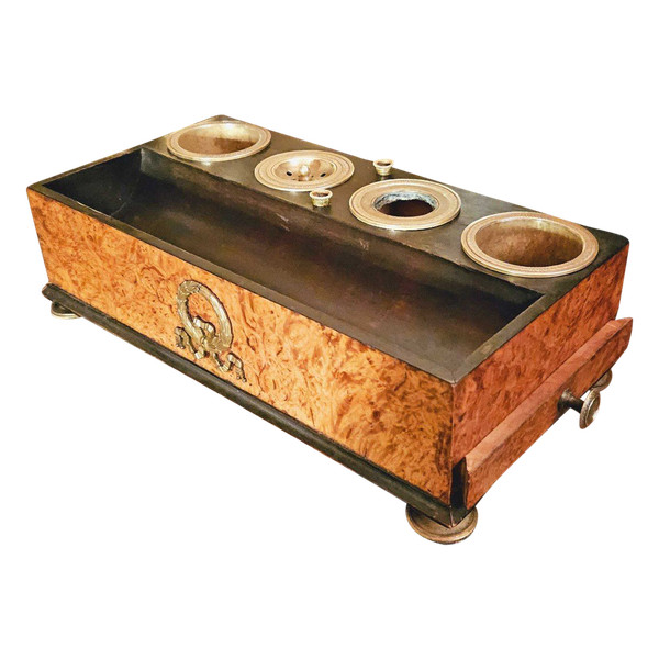 Set da scrivania in radica e bronzo di epoca impero