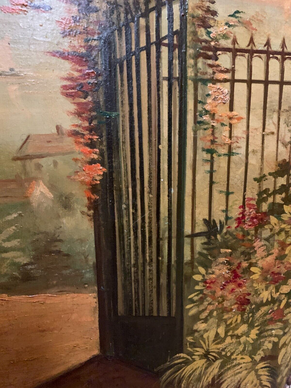 Oil on canvas "View of the lake" decorative wall panels 20th century