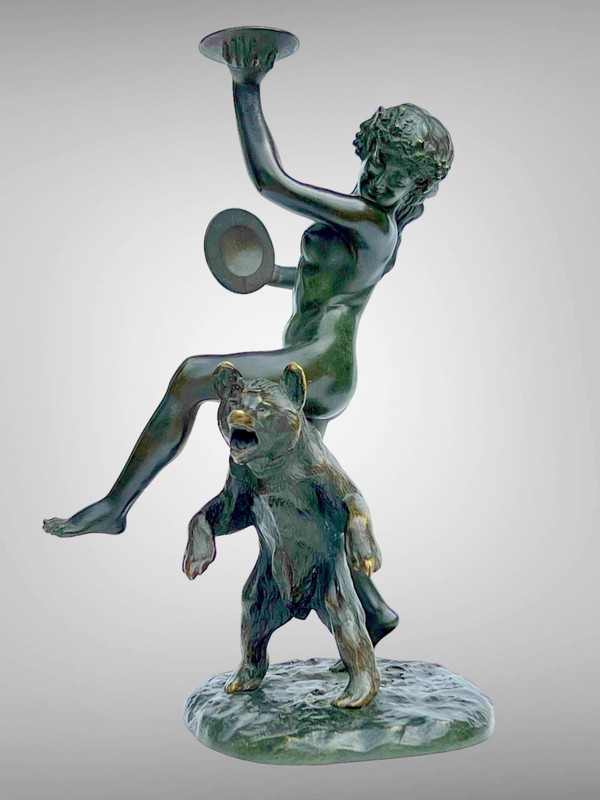 BRONZE ANCIEN SIGNÉ DE CHARLES PAILLET (1871-1937) " LA BACCANTE ET SON OURS "