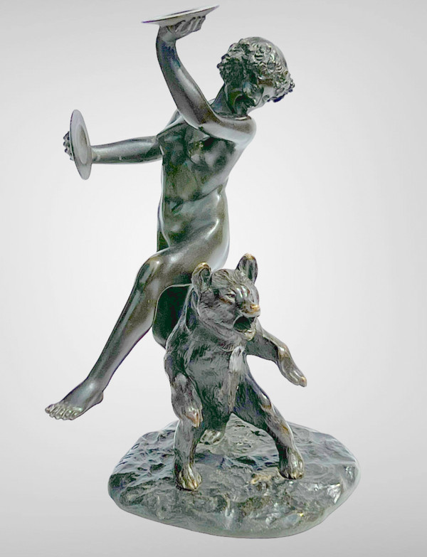 BRONZE ANCIEN SIGNÉ DE CHARLES PAILLET (1871-1937) " LA BACCANTE ET SON OURS "