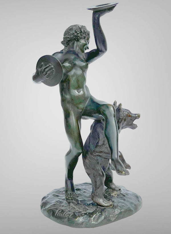 BRONZE ANCIEN SIGNÉ DE CHARLES PAILLET (1871-1937) " LA BACCANTE ET SON OURS "