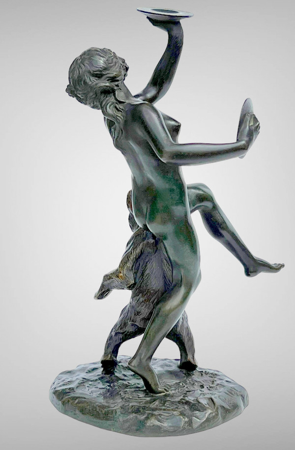 BRONZE ANCIEN SIGNÉ DE CHARLES PAILLET (1871-1937) " LA BACCANTE ET SON OURS "