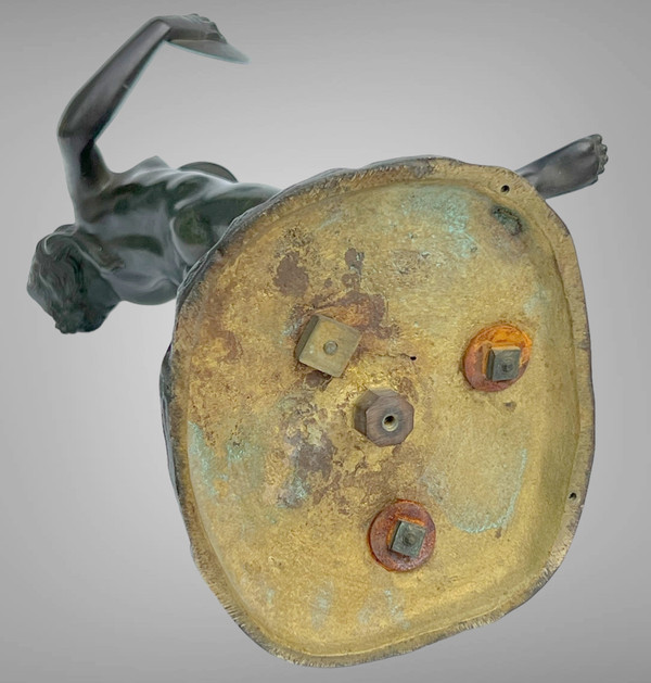 BRONZE ANCIEN SIGNÉ DE CHARLES PAILLET (1871-1937) " LA BACCANTE ET SON OURS "