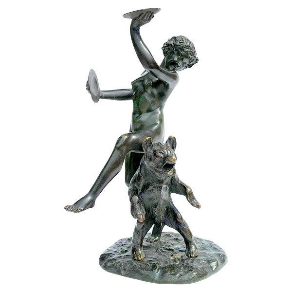 BRONZE ANCIEN SIGNÉ DE CHARLES PAILLET (1871-1937) " LA BACCANTE ET SON OURS "