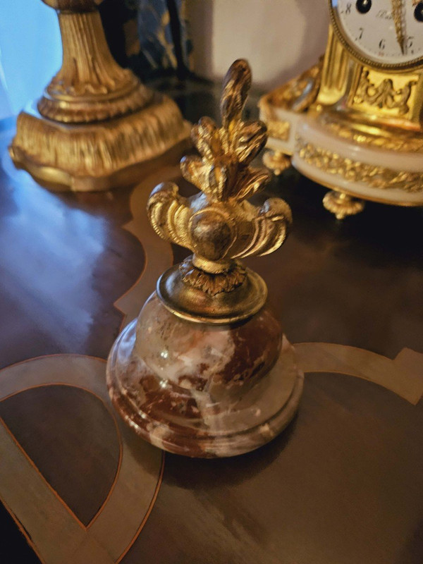 Pair of Large Marble And Gilt Bronze Vases With Dragons 62 cm