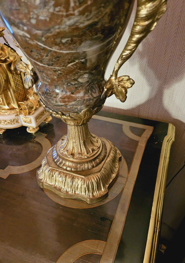 Pair of Large Marble And Gilt Bronze Vases With Dragons 62 cm