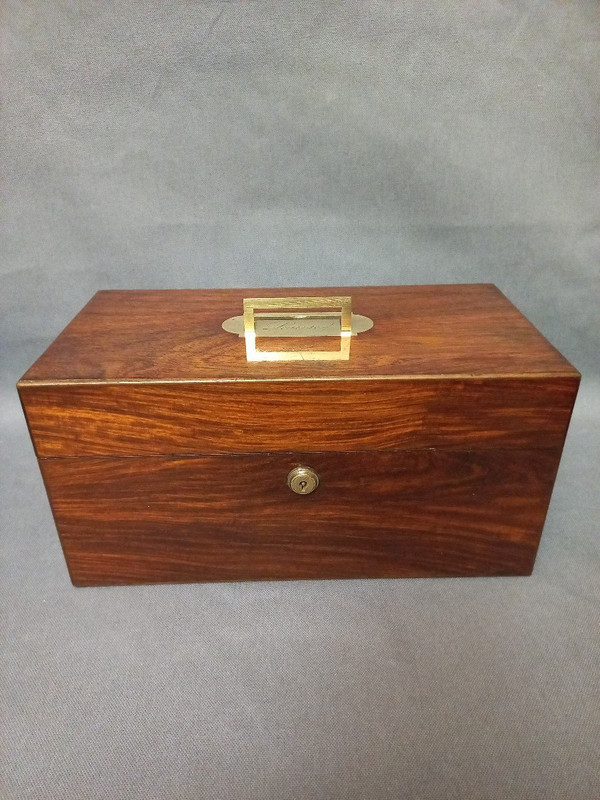 J Bramah Tea Box 1748-1814, In Coral Wood, Crystal and Silver