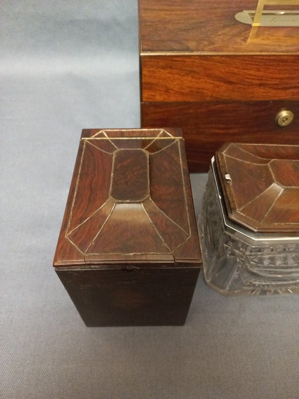 J Bramah Tea Box 1748-1814, In Coral Wood, Crystal and Silver