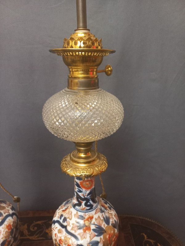 Importante Paire De Lampes En Porcelaine Et Bronze Doré Fin XIXe H80cm
